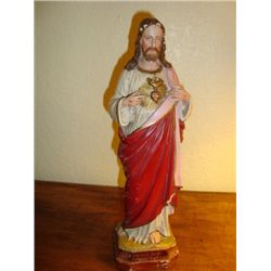 Antique French religious statue of Jesus & Sacred Heart