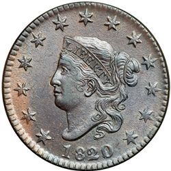 1820/19 N-2 R2 Small Overdate 20 over 19 AU58