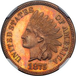 1875 Indian Head 1C NGC PF65 RD
