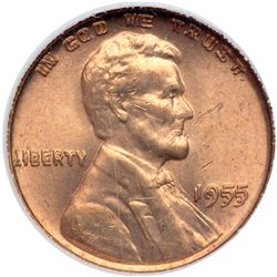 1955 Lincoln 1C. Dbld Die Obv NGC MS63 RD