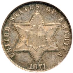 1871 Silver 3C NGC MS63