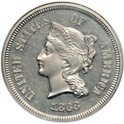 1868 Pattern Five Cents. Nickel, Plain Edge. Judd-633 P