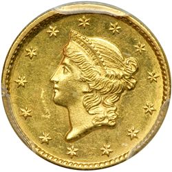 1849 $1 Gold Liberty. Closed Wreath