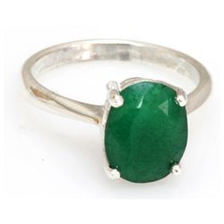 Natural 2.77 ctw Emerald Oval .925 Sterling Silver Ring