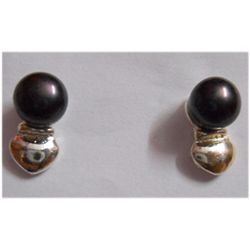 Natural 14.20 ctw Pearl Round Earring .925 Sterling w/