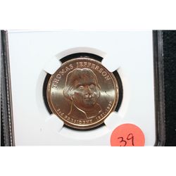2007-D First Day Issue Thomas Jefferson-3rd President $1; NGC Graded Brilliant Uncirculated