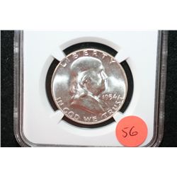1954 Ben Franklin Half Dollar; NGC Graded MS64 FBL