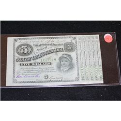 USA Bond of the State of Louisiana $5 Dated 1800's