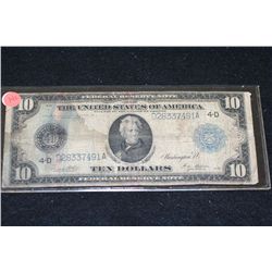 1914 Federal Reserve Note $10; Blue Seal, Large Jackson Bill