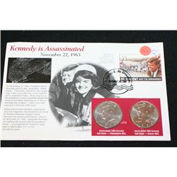 1995 Kennedy Half Dollar; P&D Mints, UNC W/Postal Stamp Dated 1996; Anniversary of Kennedy's Death