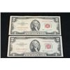 Image 1 : 1953-B United States Note $2; Red Seal, Lot of 2