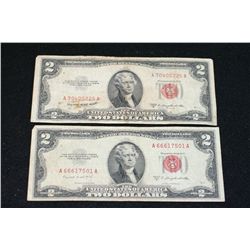 1953-B United States Note $2; Red Seal, Lot of 2