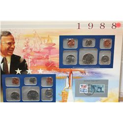 1988 US Mint Coin Set Commerating George Bush Elected 41st President W/Postal Stamps Dated 1995; P&D