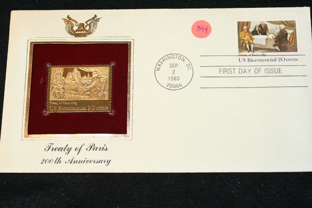 1983 First Day Issue 22K Gold Replica Stamp W/Postal Stamp; Treaty of