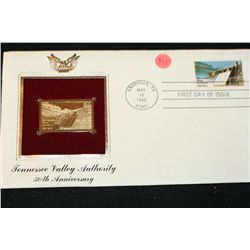 1983 First Day Issue 22K Gold Replica Stamp W/Postal Stamp; Tennessee Valley Authority 50th Annivers
