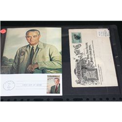 1973 First Day Issue LBJ Post Card W/Postal Stamp & Northwestern Aide & Fur Co Envelope W/Postal Sta