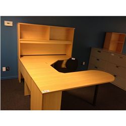 MAPLE U SHAPED MANAGER'S DESK WITH HUTCH