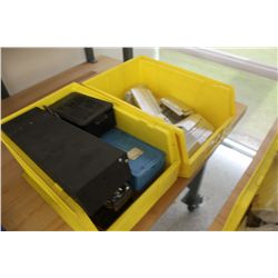 9 YELLOW PARTS BINS WITH CONTENTS