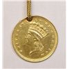 Image 2 : 1862 $1 Gold (holed) on "GF" rope chain 16"long,circa 1920's