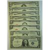 Image 1 : CURRENCY LOT, 2 $1 SILVER CERTS, 2 $2  RED SEALS, 2  $5 RED SEALS 2 $5 SILVER CE