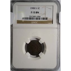 1908-S INDIAN HEAD CENT NGC F 15 BN