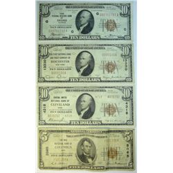 3  1929  $10 National currency notes--Chicago-Cleveland-Rochester  Fine