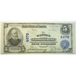 1902 $5   National Currency   Warren PA  AU