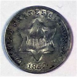 1852 3 cent silver  all original undipped AU