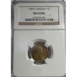 1909S  Lincoln penny  NGC 63BN