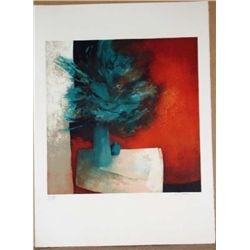 Claude Gaveau, Blue Bouquet, Signed Lithograph