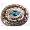 Image 1 : Navajo Coral & Turquoise Cluster Sterling Silver Buckle - Wilbert Muskett, Sr.