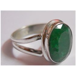 Natural 17.45 ctw Emerald Oval Ring .925 Sterling