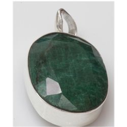 Natural 75.70 CTW. Emerald Oval .925 Sterling Pendant