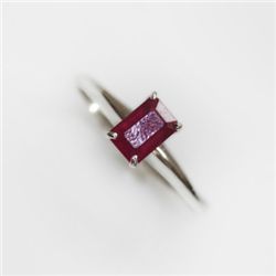 Natural 3.25 ctw Ruby Emerald Cut .925 Sterling Ring