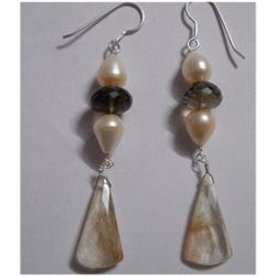 Natural 35.10ct Pearl/Semi Precious Earring .925 Sterli
