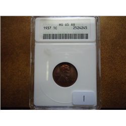1937 LINCOLN CENT ANACS MS65 RB