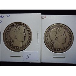 1906-O VG & 1907 BARBER HALF DOLLARS