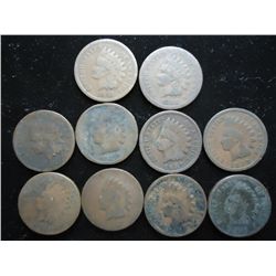 10 ASSORTED 1880'S INDIAN HEAD CENTS