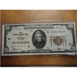 1929 US $20 NATIONAL CURRENCY CHICAGO