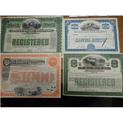 4 ASSORTED STOCK CERTIFICATES SEE DESCRIPTION