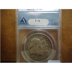 1894-O MORGAN SILVER DOLLAR ANACS F12