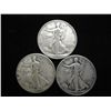 Image 1 : 3 ASSORTED WALKING LIBERTY HALF DOLLARS