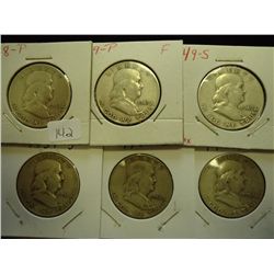 1948,49,49-S,51-S,52-S & 54-S FRANKLIN HALVES