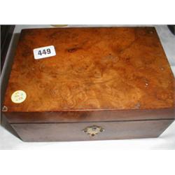 A C19th burr walnut jewelry box complete w...