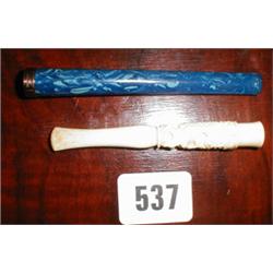 Two ivory cigarette holders with 9ct gold ...