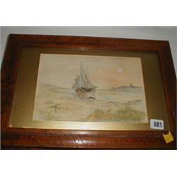 A framed and glazed watercolour seascape...