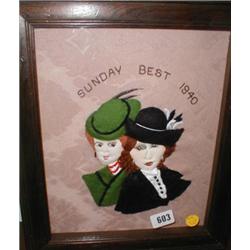 A 1940's framed and glazed felt work portr...