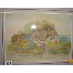 A framed and glazed watercolour of a cotta...