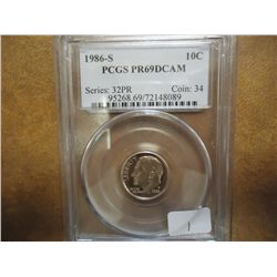 1986-S ROOSEVELT DIME PCGS PR69 DCAM