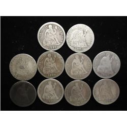 10 ASSORTED 1890'S SEATED LIBERTY DIMES